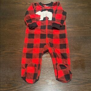 Carter's Red and Black Checkered Footie with Bear Design